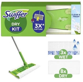 Swiffer Sweeper Basis-Set mit 1 Mopp, 8 trockenen Tüchern und 3 feuchten Bodentüchern