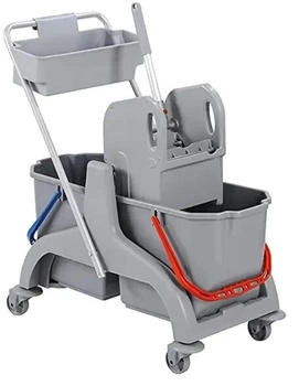 Neutral Doppelfahrwagen, Wischwagen 2 x 18 l mit Presse Kunststoff grau