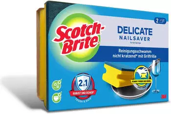 Scotch Brite Delicate Nail Saver Sponge 13.4 x 4.6 x 8.9 cm Blue Yellow 2 Pieces