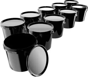 FixedByU Kunststoffeimer mit Deckel, Rund, 5L, Lebensmittelecht, Schwarz, 10er-Pack (20050040-VAR-1)