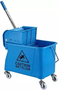 Relaxdays Reinigungswagen 2-Kammer-System mit Presse, Mopphalter, PP, blau, 66x44x28cm (10053531_45)