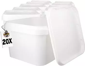 FixedByU Kunststoffeimer eckig mit Deckel, lebensmittelecht, weiß, 3,5L, 20er-Set (20050051-VAR-Eckig-weiß-10)
