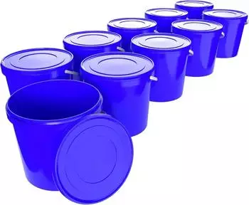 FixedByU Eimer mit Deckel 10L, blau, rund, 10 Stück (20050043-VAR-Rund-Blau-10)