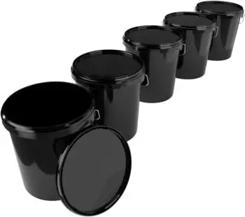 FixedByU Eimer mit Deckel 16L, lebensmittelecht, schwarz, 5er-Set (20040470-V-3)