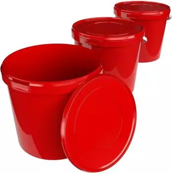 FixedByU Eimer mit Deckel 10l, rund, rot, 3 Stück (20050043-VAR-Rund-Rot-3)