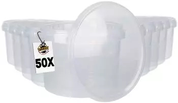 FixedByU Kunststoffeimer mit Deckel, rund, 3L, transparent, 50er-Set (20050036-VAR-Rund-Transparent-50)