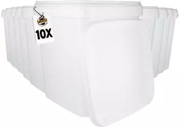 FixedByU Kunststoffeimer eckig mit Deckel, lebensmittelecht, weiß, 10,8L, 10er-Set (20050051-VAR-Eckig-weiß-1)