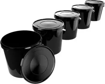 FixedByU Eimer mit Deckel 5er-Set, 10L, schwarz (20050043-VAR-Rund-Schwarz-5)