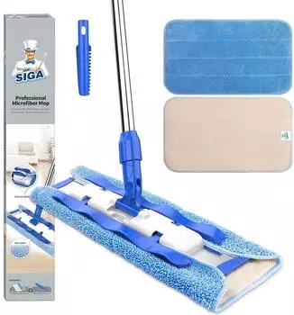 LuxusKollektion Mikrofaser-Wischmop mit Edelstahlgriff, 3 T&uuml;cher