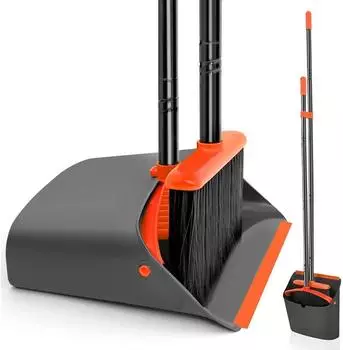 LuxusKollektion Besen & Kehrschaufel Set, Langstiel 137cm, schwarz/orange (JEHONN)