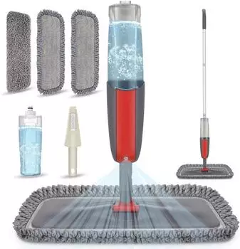 LuxusKollektion Bodenwischer mit Spr&uuml;hfunktion, 360&deg;, 3-Mikrofaserbezug, Schaber (410ml)