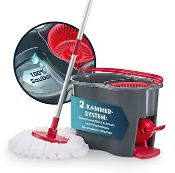 CLEANmaxx Power Wischmopp Rot/Grau Teleskop Parkett