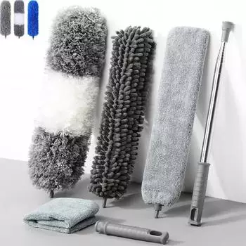 LuxusKollektion Teleskop-Staubwedel mit flexiblem Mikrofaserkopf, grau/weiß, 6-teilig