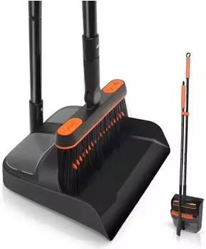 LuxusKollektion Besen und Kehrschaufel Set, langer Griff, 180° drehbar