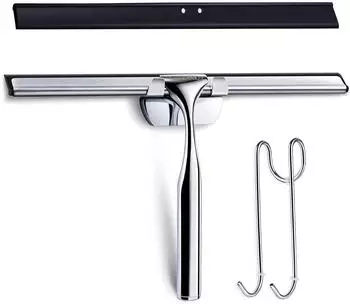 LuxusKollektion Dusch- und Fensterabzieher 28cm, Edelstahl, mit Ersatzlippe und Haken