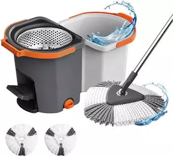 Relaxdays Wischmopp-Set mit Eimer, rotierend, 2 Kammern
