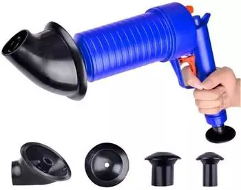 LuxusKollektion Pneumatischer Rohrreiniger mit 4 Aufs&auml;tzen f&uuml;r WC, Waschbecken & Dusche