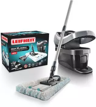 Leifheit Profi XL Mobile Wischtuchpresse Set mit Bodenwischer 42cm, schwarz (55458)
