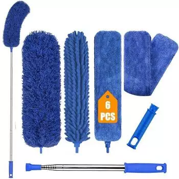 LuxusKollektion Teleskop-Staubwedel ausziehbar bis 245cm, waschbar, blau, 6er-Set