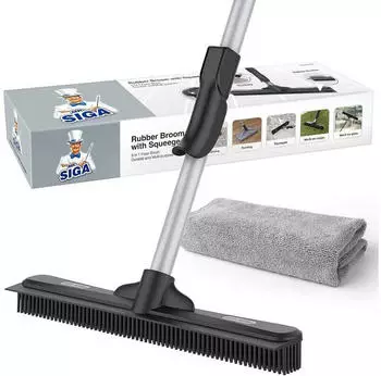 LuxusKollektion 3-in-1 Gummibesen mit Abzieher und Mikrofasertuch, 155cm Griff