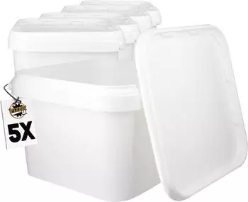 FixedByU Kunststoffeimer eckig mit Deckel, lebensmittelecht, weiß, 3,5L (5-tlg.)