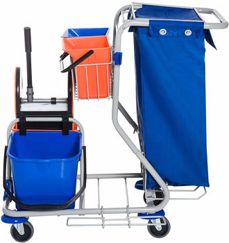 HomCom Reinigungswagen mit Rollen 4 Fahreimer blau-orange