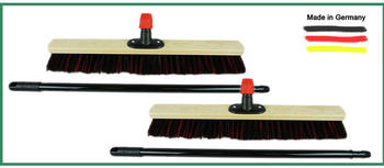 Novaliv 2x Strassenbesen mit Stiel 60 cm - Teleskopstiel ausziehbar - Arenga-Elaston schwarz-rot