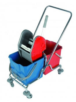 RMV Reinigungswagen Clean Doppelfahrwagen verchromt 2 x 18 L dazu eine Presse,