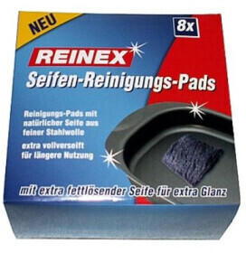 Reinex Stahlwolle Reinigungspad, verseift Aus Stahlwolle mit fettl&ouml;sender Seife, 8er-Pack