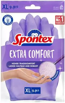 Spontex Gummihandschuhe Extra Comfort, 12307019, Naturkautschuk mit Latex, lila, Größe XL