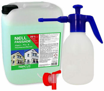 Abacus Fassadenreiniger mit Sprhflasche, Grnbelagentferner fr Fassaden, Putz & Hauswnde Entfernt selbstttig Pilze, Flechten & Algen von Fassaden Nur 0,1L pro m Nell Fassade 25 Liter (7593)