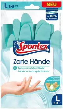 Spontex Gummihandschuhe Zarte Hände, 12249048, Naturkautschuk mit Latex, blau, Größe L