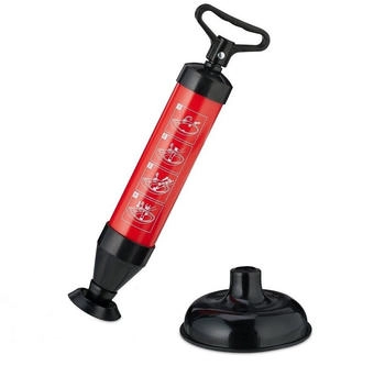 Relaxdays Abflussreiniger Pumpe, 2 Aufs&auml;tze f&uuml;r WC, Dusche, Waschbecken, Druckreiniger Abfluss, chemiefrei, schwarz/rot, 1 St&uuml;ck