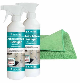 Hotrega Arbeitsplatten Reiniger Naturstein & Quarz Komposit 2x 500ml inkl. Microfasertuch Micro Star