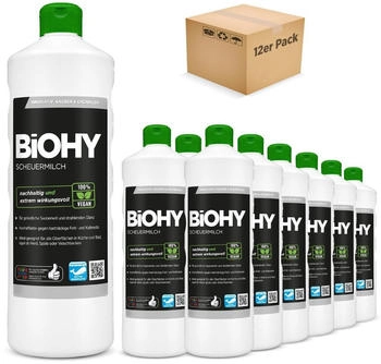 BiOHY Scheuermilch, Scheuermittel, Reiniger für Küche und Bad, Reinigungsmilch - 12er Pack (12 x 1 Liter Flasche)