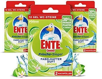 WC Ente Frische-Siegel Nachfüller 3 x 12 Gel WC-Steine, Limone Duft, 3er Pack (3 x 72 ml)