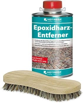 Hotrega Epoxidharz-Entferner Gel 1 L Säurefreier Reiniger für (2K-) Fugenmörtel, Epoxidharzschleier, Kunstharzrückstände inkl. Wurzelbürste