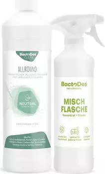 BactoDes Clean Allround Neutral Probiotischer Allzweckreiniger und Geruchsentferner Ohne Parfüm in 1L Flasche mit Misch- und Sprühflasche