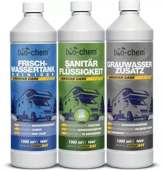 Bio-Chem Hygiene-Set Camping: 3x1 L Sanit&auml;r, Frisch- Grauwasser Campingtoilettenreiniger (Grauwasserzusatz 1 Sanit&auml;rfl&uuml;ssigkeit Frischwassertank-Reiniger