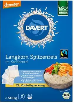Davert Langkorn Spitzenreis im Kochbeutel demeter 500g