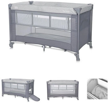 Lorelli Baby-Reisebett Torino - 2 Ebenen, faltbar, seitliche &Ouml;ffnung, Tragetasche, Matratze dunkelgrau