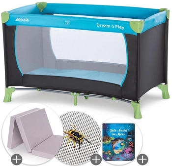 Hauck Dream N Play inkl. Alvi-Matratze, Insektenschutz & Buch - Gute Nacht im Meer waterblue