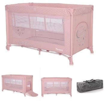 Lorelli Baby-Reisebett Noemi - 2 Ebenen, seitliche &Ouml;ffnung, Matratze, R&auml;der, Tragetasche pink