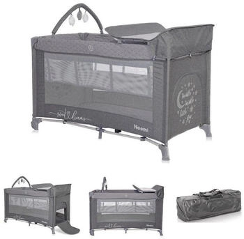 Lorelli Baby-Reisebett Noemi - 2 Ebenen, Wickelauflage, Spielbogen, Tragetasche, R&auml;der dunkelgrau