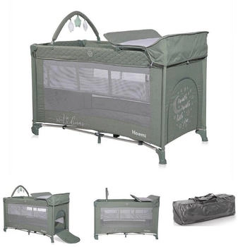 Lorelli Baby-Reisebett Noemi - 2 Ebenen, Wickelauflage, Spielbogen, Tragetasche, R&auml;der gr&uuml;n