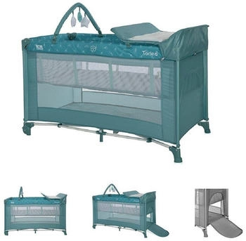 Lorelli Baby-Reisebett Torino plus - 2 Ebenen, Wickelauflage Spielbogen R&auml;der faltbar gr&uuml;n