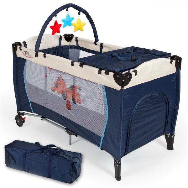 TecTake Kinderreisebett Hund mit Wickelauflage - Blau
