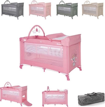 Lorelli Baby-Reisebett Noemi - 2 Ebenen, Wickelauflage, Spielbogen, Tragetasche, Räder rosa
