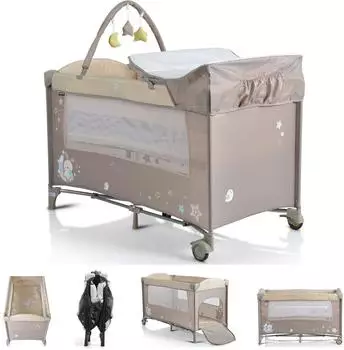 Moni Sleepy Reisebett mit Rollen, Wickelauflage, Matratze & Spielbogen, beige