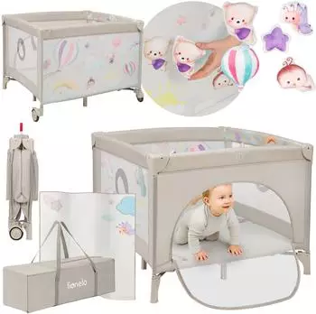 Lionelo Mille Reisebett & Laufstall 100x100cm, 0-36 Monate (LO-MILLE PLUS GREY BEIGE)